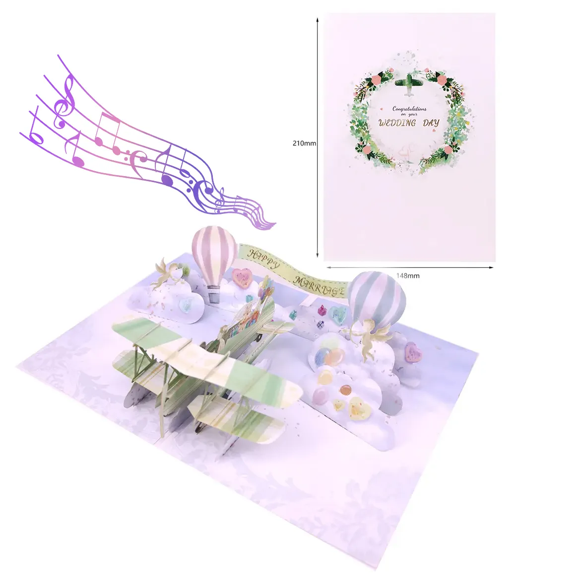 Winpsheng custom design luxury music 3d Anniversary biglietti di auguri sound invitation card wedding