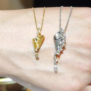 Collier en argent sterling S925, sablier, petite taille, finition brossée, goutte d'eau, cristal de luxe, perlage, flacon de parfum, polyvalent - Product Image 3