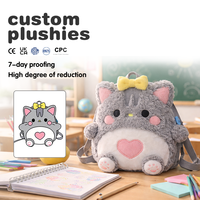 Sac à bandoulière en peluche chat mignon de dessin animé pour filles, personnalisable, rembourrage en coton PP, sac à dos scolaire