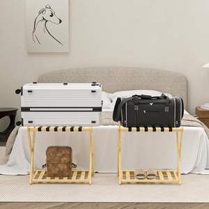 Paquete de 2 Soportes de Bambú <span class=keywords><strong>para</strong></span> Maletas, Plegables y Resistentes, con Estante de Almacenamiento - Product Image 2