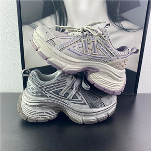 Zapatillas Chunky Dad para Mujer, Gris Plateado Morado, Parte Superior de Malla, Tacón Alto de 6-8cm, Estilo Deportivo Casual, Zapatillas Bajas de Moda - Product Image 4