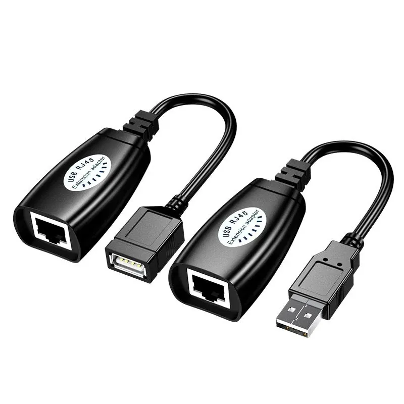 USB 2.0 to RJ45 Lan Extension Extender Adapter Over Cat5/Cat5e /Cat6 Cable Color Black