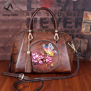 Bolsos de Mano de Cuero Estilo Chino Andong para Mujer, Retro, Grabados, Color Pulido, Moda Retro, Bolso de Hombro Portátil - Product Image 1