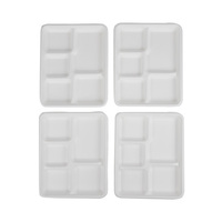 Rectangle compostable canne à sucre bagasse jetable boîte à lunch 5 compartiments assiette en papier biodégradable pour les repas divisés