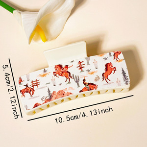 Pinza de Pelo Rectangular de Piel Sintética con Estampado Vaquero del Oeste, Accesorio de Moda para el Cabello - Product Image 2