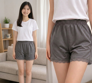 Pantalones Cortos de Satén Premium para Mujer con Encaje, Tela Suave y Lisa, Cintura Elástica, Ropa de Dormir Cómoda, Venta al por Mayor de Fábrica OEM ODM - Product Image 4