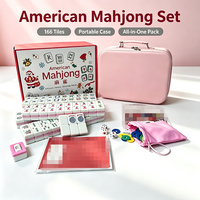Jeu de Mahjong Américain 166 Tuiles avec Sac Portable en PU – Kit de Jeu de Société pour Fêtes en Famille, Cadeau Idéal pour Adultes et Amateurs de Jeux
