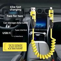 Kabel USB Type-C 4-in-1 Retractable dengan Pegas, Pengisian Cepat 60W dan Screen Mirroring untuk Ponsel/Tablet/Komputer