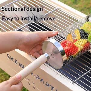 Panier <span class=keywords><strong>de</strong></span> barbecue portable d'extérieur, grille <span class=keywords><strong>de</strong></span> barbecue <span class=keywords><strong>en</strong></span> <span class=keywords><strong>bois</strong></span> anti-rouille, cage <span class=keywords><strong>de</strong></span> barbecue rotative pour camping et pique-nique - Product Image 3