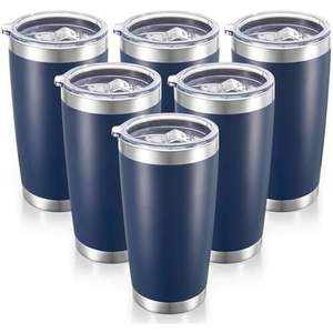 Stainless Steel Tumbler 20oz Vacuum Insulated <b>With</b> <b>Lid</b> Dark Blue Set Of 6 For Office Car Home Use - Product Image 1