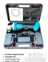 Meuleuse d'angle électrique sans fil avec poignée auxiliaire, protection de disque, étui de rangement, qualité industrielle 900W pour finition de surfaces métalliques