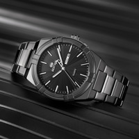 Montre à quartz pour homme avec calendrier, cadran soleil, lunette géométrique, bracelet en acier inoxydable, étanche, style business décontracté