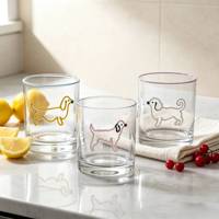 Verre à whisky/jus en verre transparent à motif chien minimaliste, fond épais, base lourde, rebord coloré, pour bar à domicile et cuisine