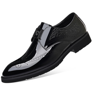 <b>Monk</b> Strap Dress <b>Shoes</b> <b>Men</b> Patent Leather Pointed Toe Anti Slip Office Career Formal Wear <b>Black</b> Size 40 - Product Image 5