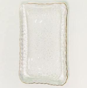 Assiettes de chargeur à perles rectangulaires en cristal clair, faites à la main sur mesure pour petit dessert gâteau en <span class=keywords><strong>verre</strong></span> - Product Image 1