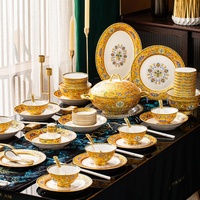 Service de table en céramique de Jingdezhen personnalisé, style chinois, émail, style palais, bols, assiettes, plats, compatible micro-ondes, cadeau d'entreprise