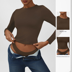 T-shirt modale all'uncinetto da <span class=keywords><strong>donna</strong></span> all'ingrosso graziosa canottiera Slim-Fit a maniche lunghe per abbigliamento Casual primavera autunno tinta unita - Product Image 3