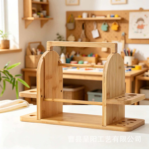 Wooden Yarn Spool Stand Desktop Knitting Tool With <b>Hooks</b> And Yarn Storage For <b>Crochet</b> And Knitting Projects - Product Image 2