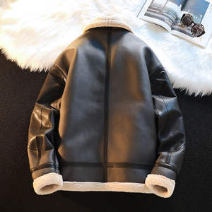 Giacca Bomber Retrò Pesante da Uomo <span class=keywords><strong>M</strong></span>-3XL, Invernale in Pile, Ispessita in Pelle PU con Pelliccia di Agnello Integrata, Imbottita in Cotone, Stile Streetwear - Product Image 5