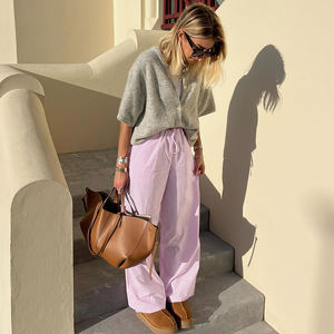 Pantalon long décontracté à taille élastique et cordon de serrage, coupe ample, à rayures color block, idéal pour la détente à la maison - Product Image 6