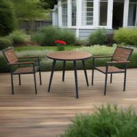 Table et chaises en aluminium, plastique et WPC pour extérieur, cour, café, salon de thé, restaurant, ensemble table ronde et chaises