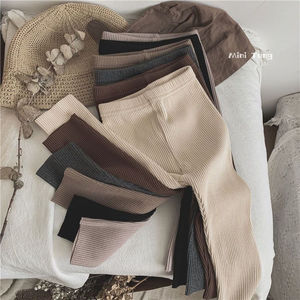 D588 <span class=keywords><strong>Leggings</strong></span> a Coste in Stile Coreano per Bambine, Pantaloni Lunghi Elasticizzati Aderenti Tinta Unita Versatili - Product Image 6