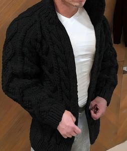Wholesale Sueter Hombre Lounge <b>Vintage</b> Plus Size Plain Polyester Stand Collar Breasted Jacquard Cable Knit Men <b>Cardigan</b> Sweater - Product Image 5