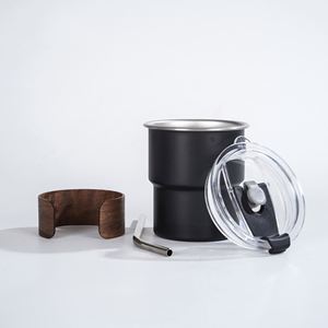 Simple Rolled Edge 304 Stainless Steel Coffee Cup Walnut Wood Anti-Slip Insulating <b>Step</b> Cup Outdoor Portable Travel Cup - Product Image 1