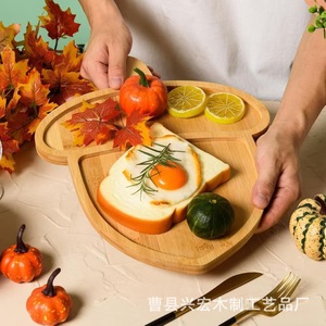 Wooden Leaf Shaped <b>Tray</b> Multi Purpose Divided Serving Plate For Breakfast <b>Tea</b> Snacks Fruit Hotel Use - Product Image 1