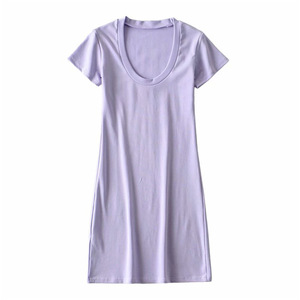 Abito lungo in cotone da donna con scollo a U. Abito estivo a tinta unita. Personalizzazione di Gonne T-shirt in Stile Basic - Product Image 2