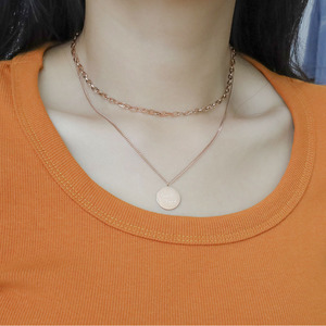 Double Layer Rose Gold Necklace With Round Pendant For Women Fashion Clavicle Chain Jewelry - Product Image 3