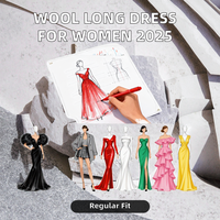 5373 Nouvelle Arrivée 2025 Robe Longue en Laine pour Femme Formelle Décontractée Quotidienne de Bureau Printemps Tricot Chaude avec Boutons en Dentelle