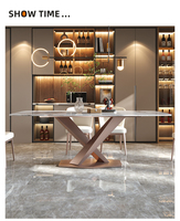 Ensemble de table à manger de luxe 6-8 places, plateau en pierre frittée, mobilier chinois, table de cuisine en béton, salle à manger, matériau en marbre
