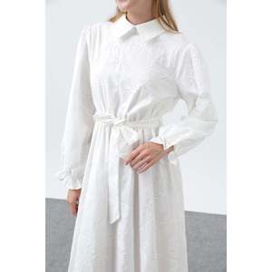 Vestido Camisero de Algodón para Mujer con Cinturón - 12626ELB - ECRU - Product Image 2