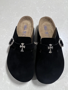 Vente en gros de pantoufles sabots personnalisées avec logo sabots croisés en cuir suédé avec semelles en liège en cuir véritable de haute qualité pour femmes - Product Image 5