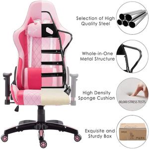 ルーマニア市場の背もたれとシートの高さ調整可能回転式リクライナチェアオフィスコンピュータチェア人間工学に基づいたピンクのビデオゲームチェア - Product Image 4