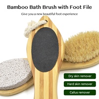 Brosse de bain en bambou 4-en-1 MD Natural avec brosse exfoliante pour le dos, lime à pieds, pierre ponce et corde de suspension à long manche