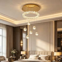 Lustre LED en cristal en acier inoxydable de luxe léger, design ligne de pêche, pour escalier de villa, style moderne minimaliste, double hauteur, pour duplex