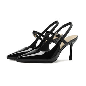 Escarpins à <span class=keywords><strong>talon</strong></span> chaton en cuir verni à bout pointu pour <span class=keywords><strong>femme</strong></span> - Élégants escarpins à bride pour le bureau et les soirées - Product Image 5