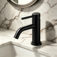 Robinet de lavabo long Health UPC, moderne, noir, en acier inoxydable, monocommande, monotrou, avec certification CE pour salle de bain