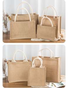 Sac fourre-tout en toile de jute écologique pliable et réutilisable avec logo personnalisé imprimé, à longues poignées, pour la vie quotidienne - Product Image 4