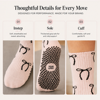 Chaussettes de fitness en coton pour femmes, antidérapantes, pour yoga, danse, pilates, avec logo personnalisé sur le bord du mollet