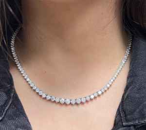 Riviera Three Prong Round Cut Moissanite Tennis Necklace 925 Sterling <b>Silver</b> Graduated <b>Choker</b> Anniversary Gift for Partner - Product Image 5