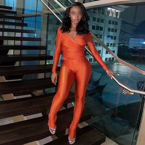 <span class=keywords><strong>Chic</strong></span> Design automne femmes nouveau Sexy hors épaule grand col en v taille haute pantalon serré décontracté fête Club deux pièces <span class=keywords><strong>ensemble</strong></span> - Product Image 3