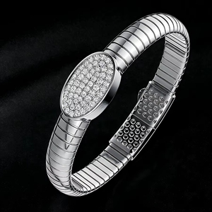 Pulseira de Luxo Cravejada com Moissanite Oval, Banhada a Ouro 18K, Prata Esterlina 925, Corrente Flexível Tipo Cobra, para Mulheres e Homens - Product Image 3