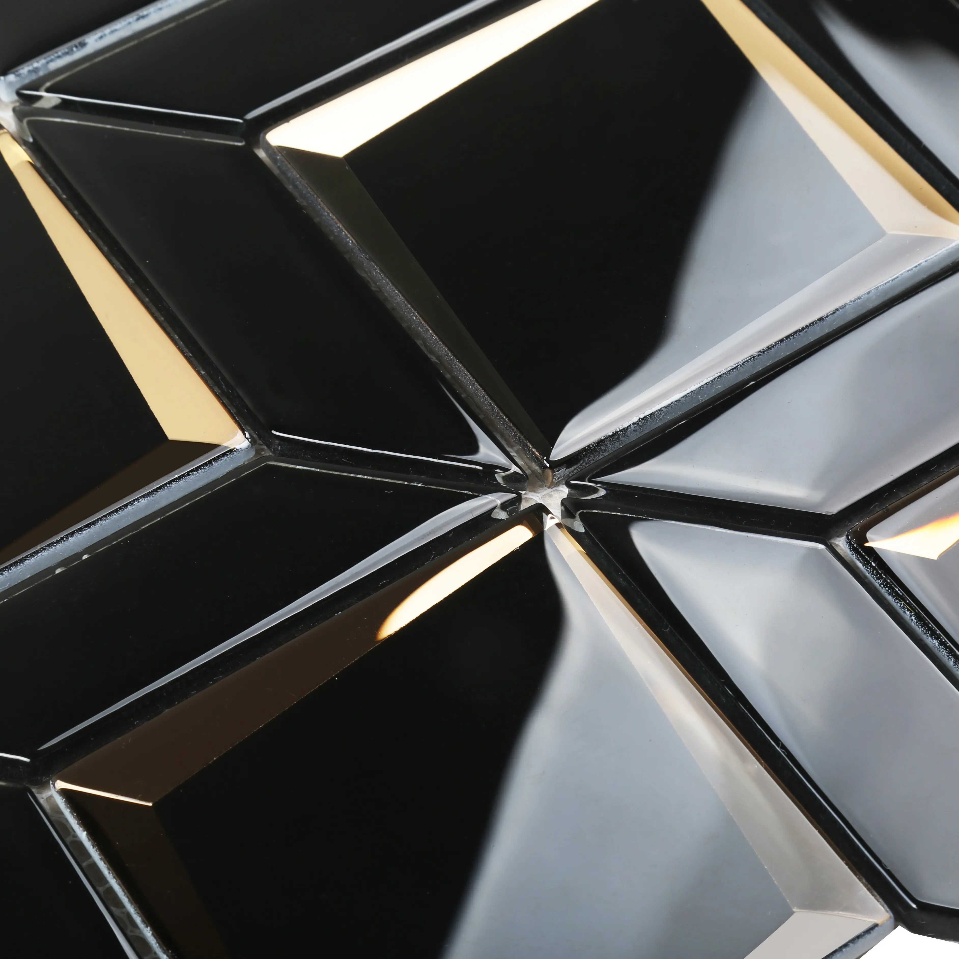Golden Black Electroplating Edge Bevel Glass Mosaic Tiles, Mirror Backsplash, Luxury Style, Kitchen Wall, hotel Villa, HMB177