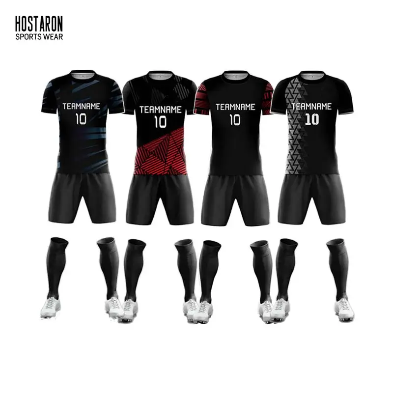 HOSTARON individuelle Sublimations-Herren Kurzarm-Fußballtrikot atmungsaktiv Fußballuniform-Hemd Rückenbeulen-Jektorkleidung für Erwachsene