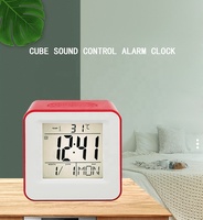 Reloj despertador de escritorio con Control de sonido LCD Digital con pilas de diseño cúbico pequeño multifunción 3632