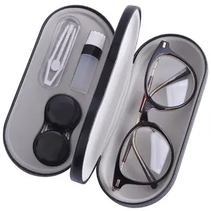 The new style PU dual layer use eyeglasses box case for glasses and contact lens