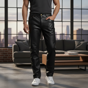 Pantalon de jogging décontracté en cuir pour homme, coupe droite, ajustement régulier, taille mi-haute, broderie personnalisée, fermeture boutonnée, tissu sur mesure - Product Image 3